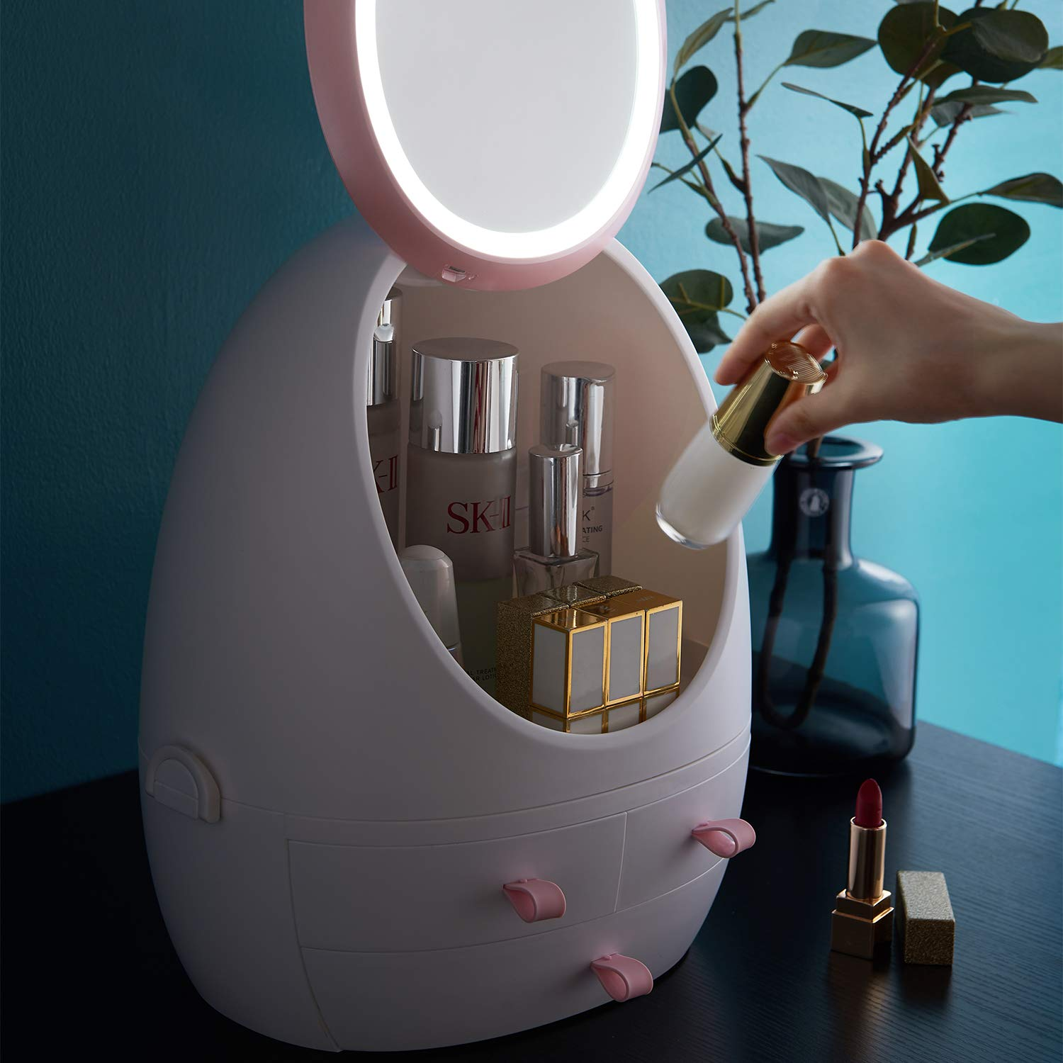 LED Cosmetic Storage Box HD Mirror Makeup Organizer - extincteer